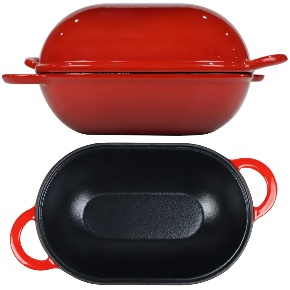 Teglia per pane ghisa smaltata con coperchio, rossa, forma resistente al forno per la cottura, kit per pane artigianale -...