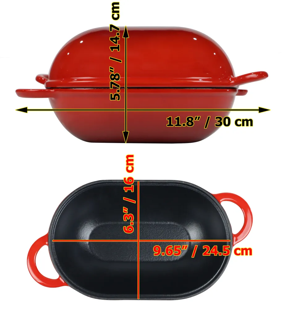 Teglia per pane ghisa smaltata con coperchio, rossa, forma resistente al forno per la cottura, kit per pane artigianale -...