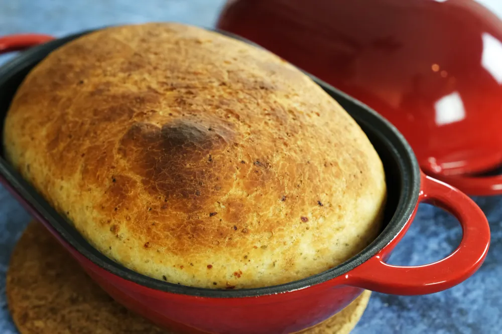 Teglia per pane ghisa smaltata con coperchio, rossa, forma resistente al forno per la cottura, kit per pane artigianale -...