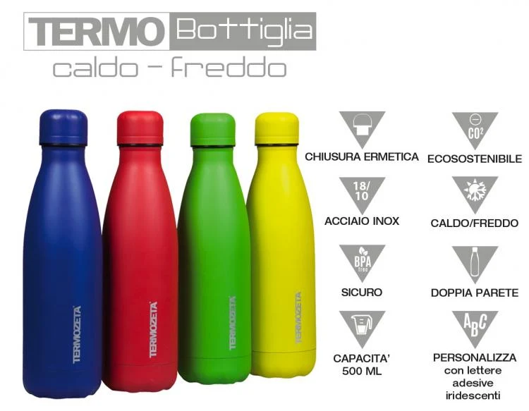 Termozeta Thermos Bottiglia Caldo-Freddo Doppia Parete 500Ml Bevande Calde