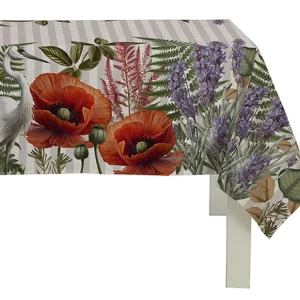 Tovaglia quadrata floreale cotone per 4 persone grigio, verde e rosso stile country, made Italy 138x138 cm - Cotton & Color