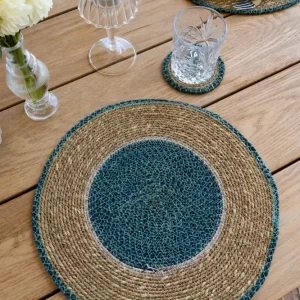 Tovaglietta rotonda alga marina beige e blu