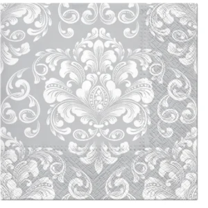 Tovaglioli pranzo 20x ornamento argento, 33x33 cm