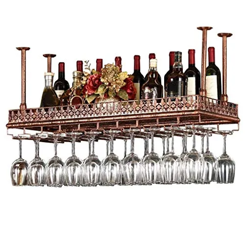 Unknow Portabottiglie da soffitto Metallo, portabicchieri calici da Vino Bronzo Nero, mensola portabottiglie da Appendere...