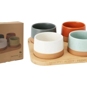 Vassoio bambu + 4 ciotole ceramica