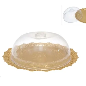 Vassoio tondo oro 32cm con coperchio trasparente
