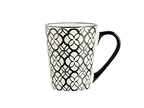 H&H Vhera Set 6 Tazze Mug, Stoneware, Crema/Nero, 350 ml