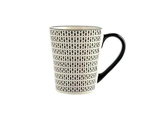 H&H Vhera Set 6 Tazze Mug, Stoneware, Crema/Nero, 350 ml