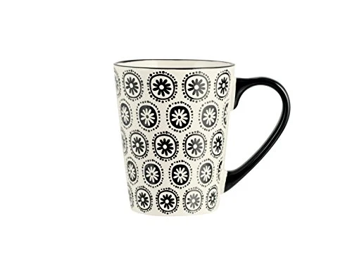 H&H Vhera Set 6 Tazze Mug, Stoneware, Crema/Nero, 350 ml