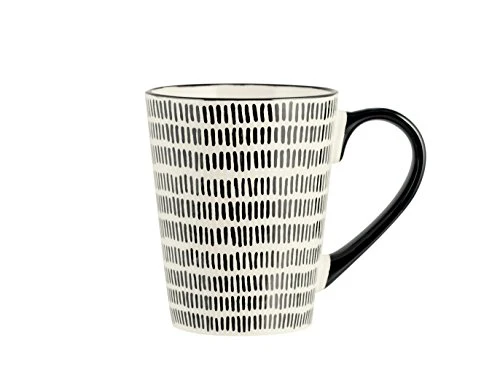 H&H Vhera Set 6 Tazze Mug, Stoneware, Crema/Nero, 350 ml