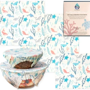 VIVIBLU Beeswax wrap – Pellicola alimentare cotone e cera d’api – Fogli cerati plastic-free, eco-friendly e sostenibile –...
