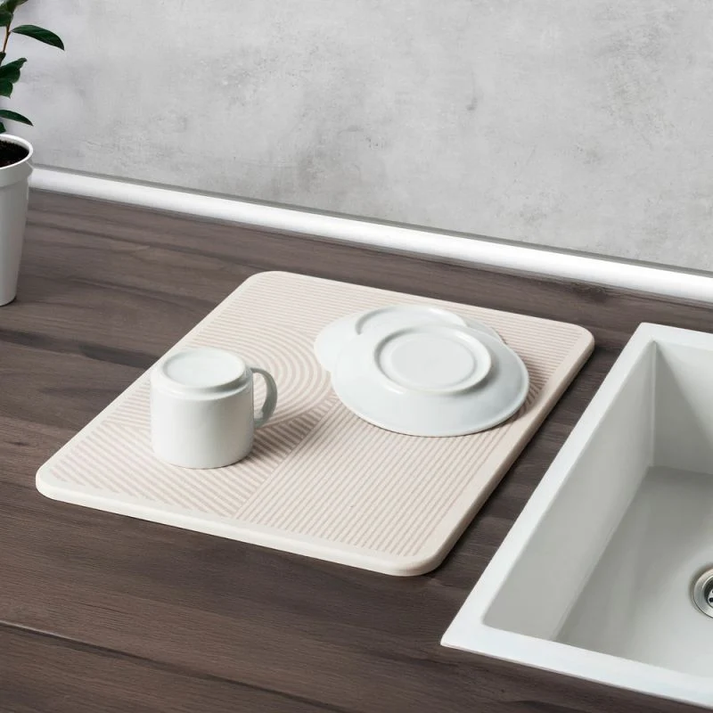 Wenko – Abtropfmatte 40 × 30 × 0,9 cm, Silikon, Beige
