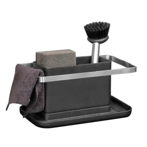 Wenko Stella – Porta spazzole 20 × 11 × 10 cm, plastica/acciaio inossidabile, nero