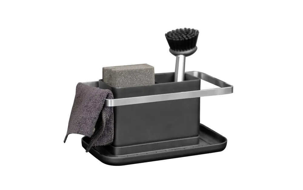 Wenko Stella – Porta spazzole 20 × 11 × 10 cm, plastica/acciaio inossidabile, nero