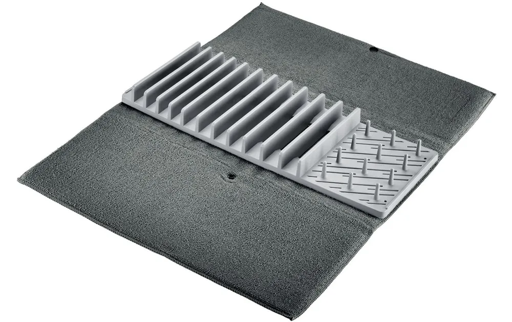 Westmark Tappetino scolapiatti 60 × 46 × 4,2 cm, microfibra, grigio, con portatazze, lavabile lavastoviglie