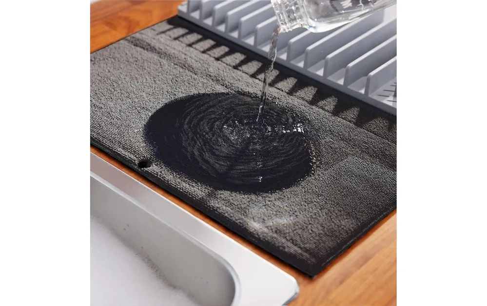 Westmark Tappetino scolapiatti 60 × 46 × 4,2 cm, microfibra, grigio, con portatazze, lavabile lavastoviglie