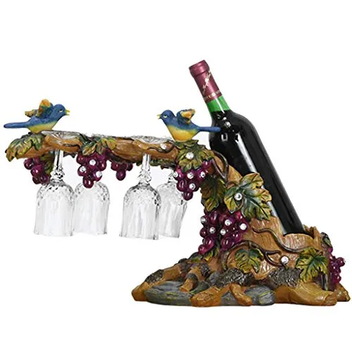 YUESFZ Porta Bottiglie da Vino Portabottiglie da Soggiorno con Portabicchieri, Statua della Vite Dell'uva dell'Armadio del...