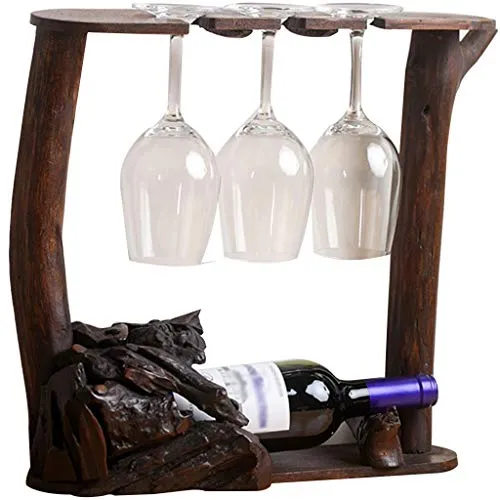 YUESFZ Porta Bottiglie da Vino Portabottiglie Vintage Legno Massello Portabicchieri Rovesciato Creativo per Vino, Esposito...