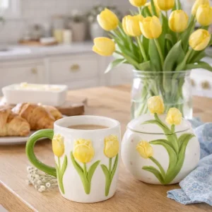 Zuccheriera Ceramica con Tulipani Rilievo