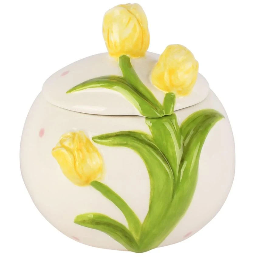 Zuccheriera Ceramica con Tulipani Rilievo