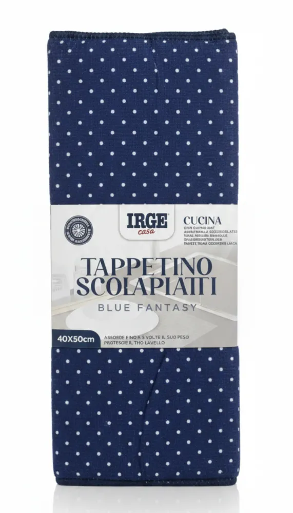 IRGE Tappetino Scolapiatti Blue Fantasy 40x50 cm | Microfibra Ultra Assorbente | Design Moderno Fantasia Blu