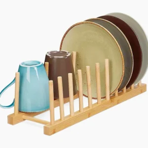 Set 2 portapiatti legno per piatti e bicchieri, 6 posti, scolapiatti