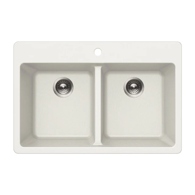 Houzer Quartztone Series 33" Granite Composite Drop- Topmount 50/50 Bifacciale Bowl Kitchen Sink, M-300 CLOUD