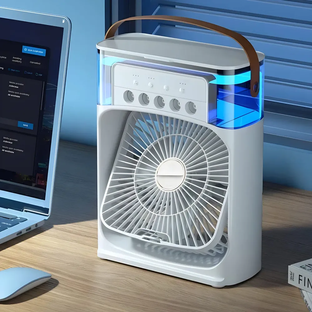 AirCooler Pro 3--1 Ventilatore, Condizionatore d'aria e Umidificatore con Luce LED 7 Colori