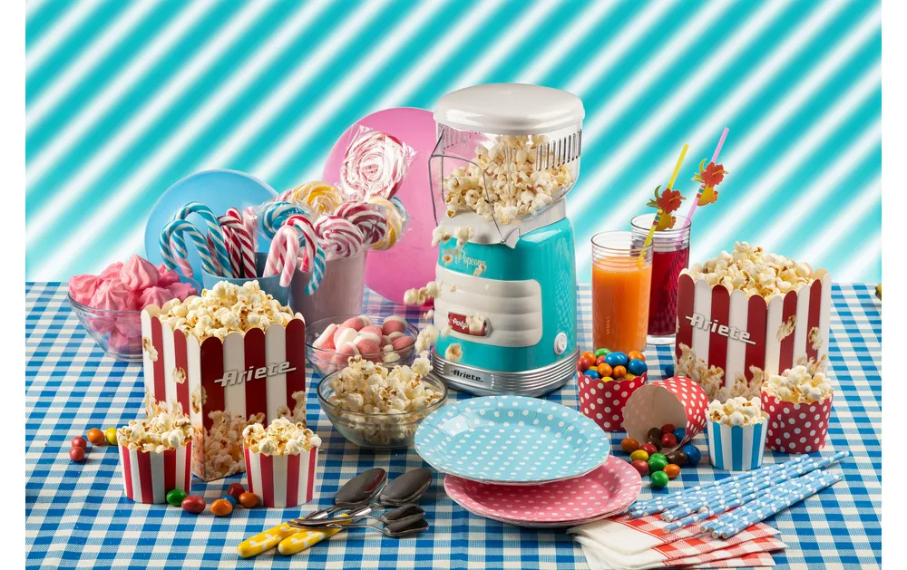 Ariete Macchina per Popcorn ARI-2956-BL – 60 g, Aria Calda, 1100 W – Blu/Trasparente