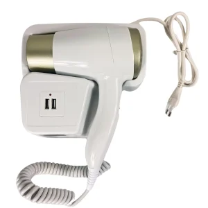 Asciugacapelli da Parete Phon da Muro 2 USB 5V Hotel Bagno Casa Bianco 1200W