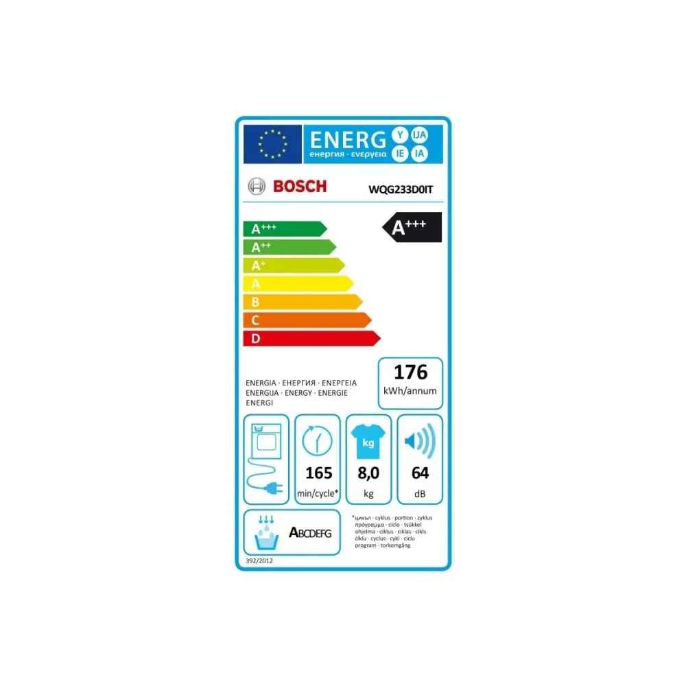 Asciugatrice Pompa di Calore 8 Kg Bosch WQG233D0IT Serie 6 (A84,2xL59,8x59,9) Classe +++