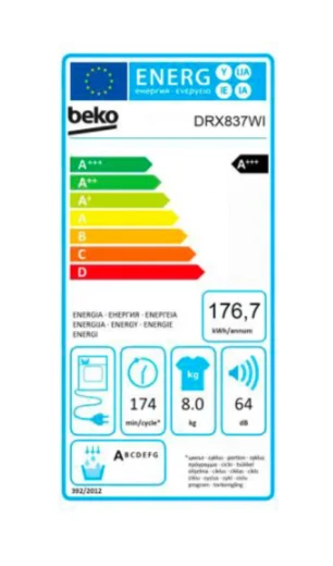 Asciugatrice Pompa di calore Carico Frontale Beko 8 Kg DRX837WI Motore ProSmart Inverter EcoGentle AquaWave Classe +++