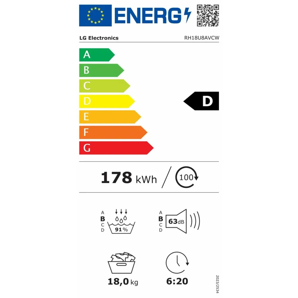 Asciugatrice LG RH18U8AVCW 18 kg