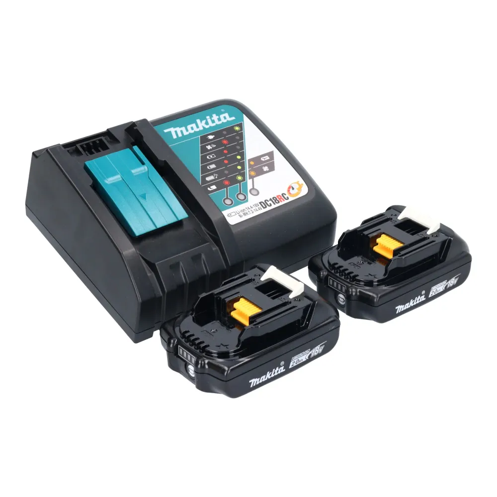 Aspiratore batteria Makita DCL 281 FRAW 18 V bianco senza spazzole + 2x batteria ricaricabile 2,0 Ah + caricabatterie