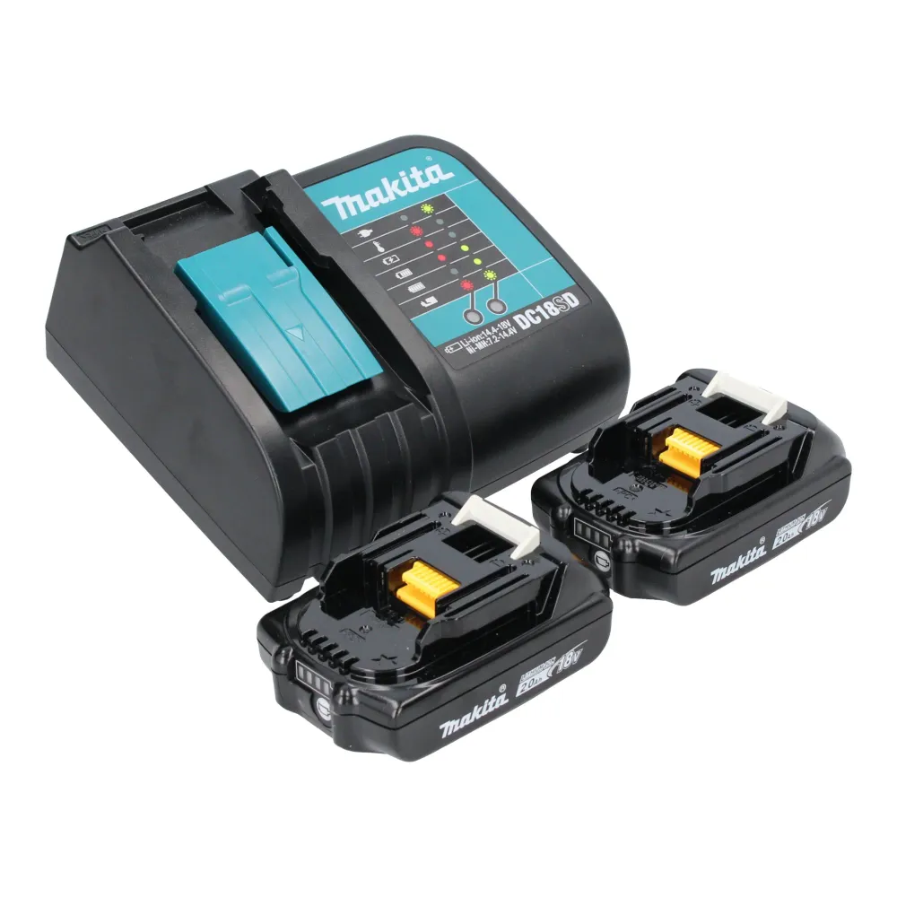 Aspiratore batteria Makita DCL 281 FSAW 18 V bianco senza spazzole + 2x batteria ricaricabile 2,0 Ah + caricabatterie