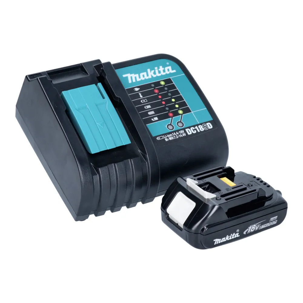 Aspiratore batteria Makita DCL 281 FSY1W 18 V bianco senza spazzole + 1x batteria 1,5 Ah + caricabatterie