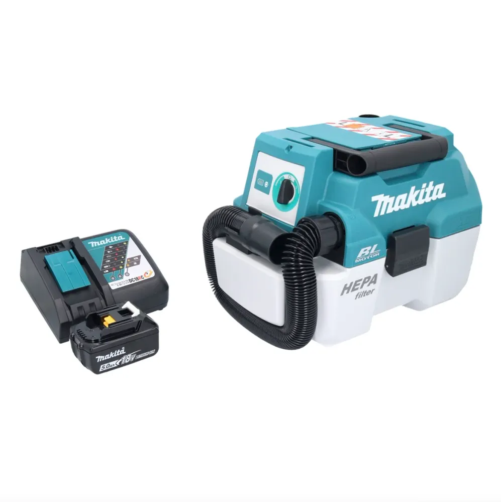 Aspiratore batteria Makita DVC 750 LRT1 LXT 18 V 67 mbar 7,5 l senza spazzole + 1x batteria ricaricabile 5,0 Ah + caricaba...