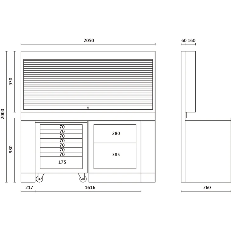 BETA C55PB/3 Arredo Officina Combinazione Completa con Banco Lavoro, Pensili e Casesttiera