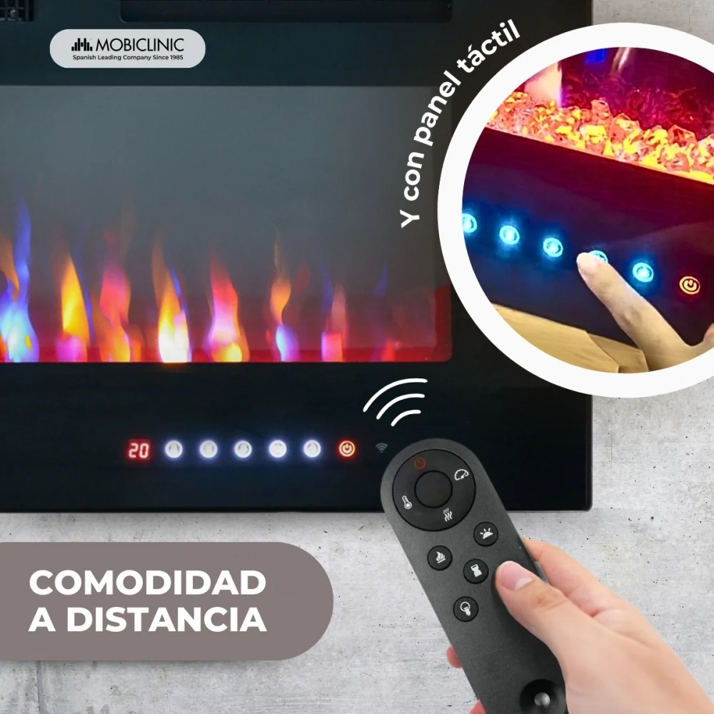 Camino elettrico | 1800W | Fiamma 3D | Protezione surriscaldamento | Controllo Wi-Fi | 106,5x12x43 cm | Fury | Mobiclinic