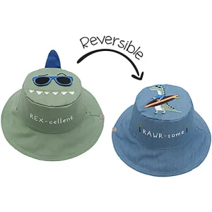 Cappello Estivo Reversibile Anti-UV SPF 50+ - Dino+Dinosauro Surfista FlapJackKids