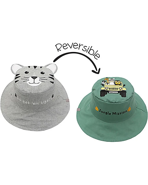 Cappello Estivo Reversibile Anti-UV SPF 50+ - Tigre+Safari - 100% Coto FlapJackKids