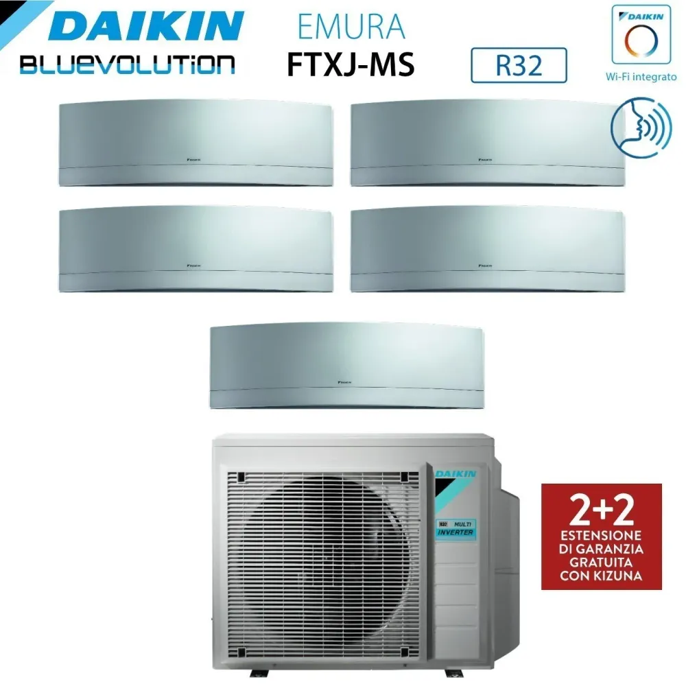 Climatizzatore Condizionatore Daikin Bluevolution Penta Split Inverter serie EMURA SILVER 7+7+7+7+12 con 5MXM90N R-32 Wi-F...