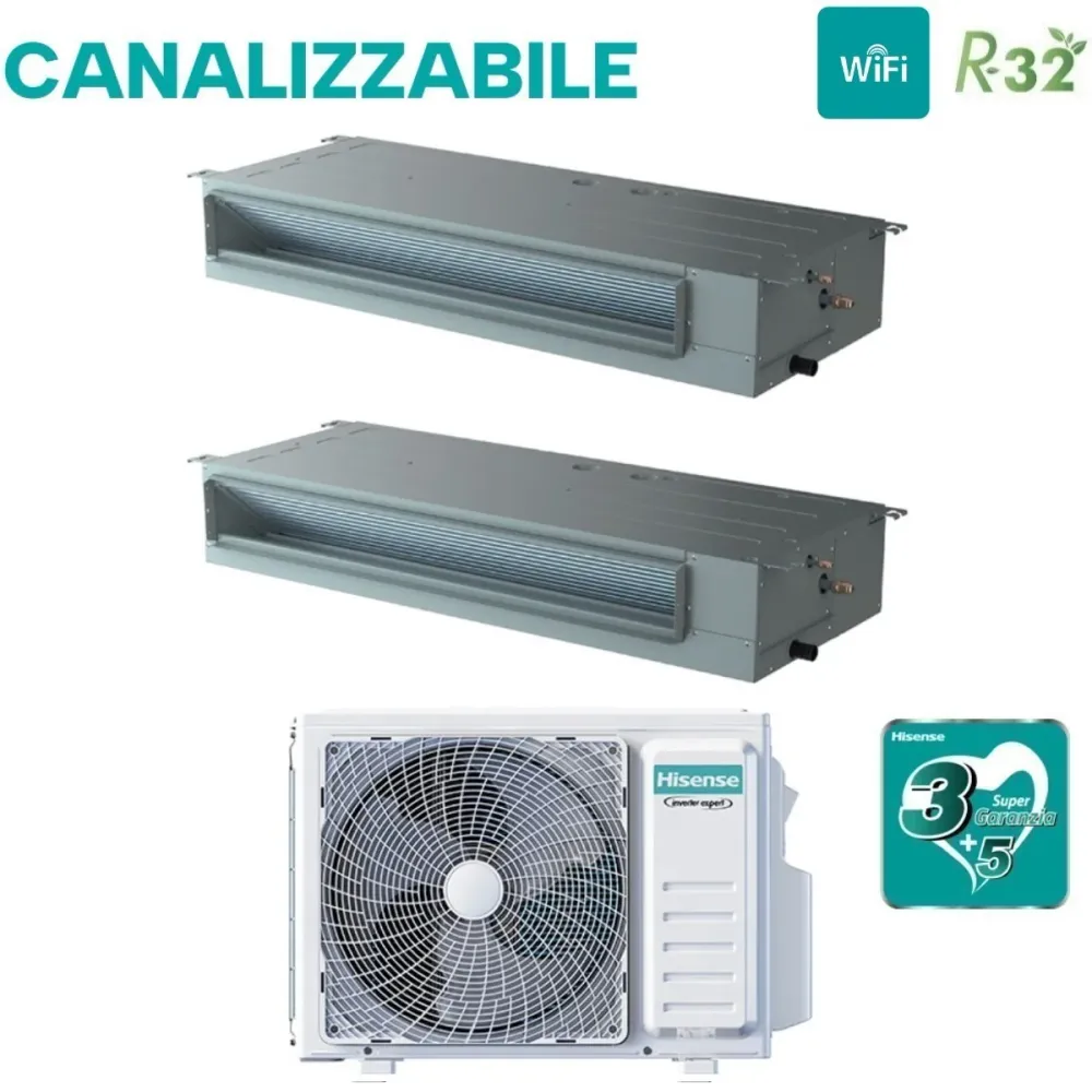 Climatizzatore Condizionatore Hisense Dual Split Inverter Canalizzato Canalizzabile 9+12 con 2AMW42U4RGC R-32 Wi-Fi Option...