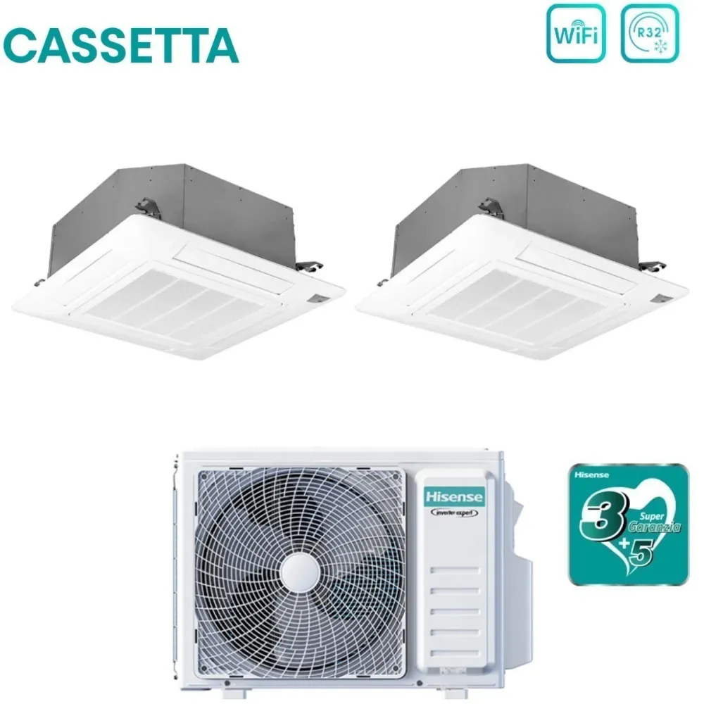 Climatizzatore Condizionatore Hisense Dual Split Inverter Cassetta 9+9 con 2AMW42U4RGC R-32 Wi-Fi Optional 9000+9000 con T...