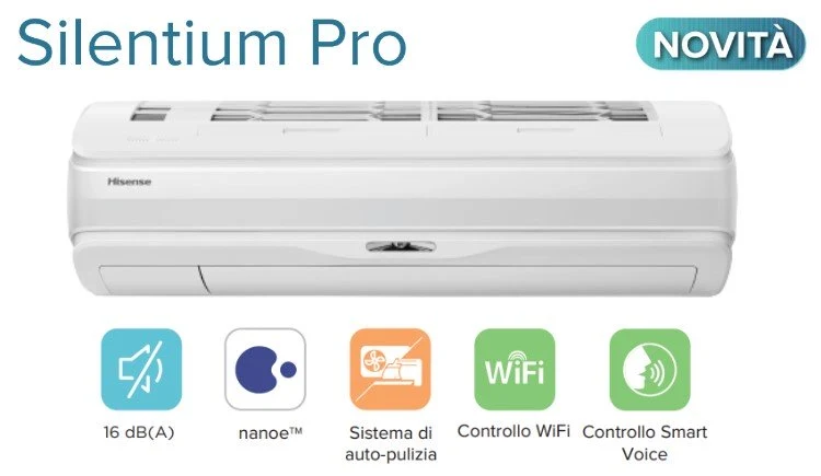 Climatizzatore Condizionatore Hisense Penta Split Inverter Serie SILENTIUM PRO 9+9+9+9+9 con 5AMW125U4RTA R-32 Wi-Fi Integ...