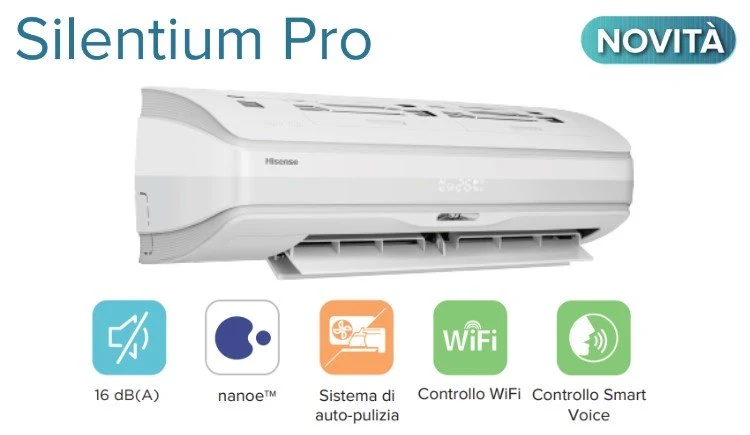 Climatizzatore Condizionatore Hisense Penta Split Inverter Serie SILENTIUM PRO 9+9+9+9+9 con 5AMW125U4RTA R-32 Wi-Fi Integ...