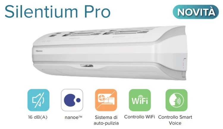 Climatizzatore Condizionatore Hisense Penta Split Inverter Serie SILENTIUM PRO 9+9+9+9+9 con 5AMW125U4RTA R-32 Wi-Fi Integ...