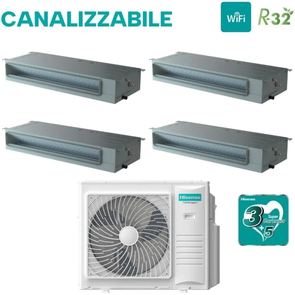 Climatizzatore Condizionatore Hisense Quadri Split Inverter Canalizzato Canalizzabile 9+9+9+18 con 5AMW105U4RQC R-32 Wi-Fi...