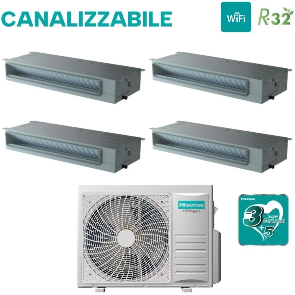 Climatizzatore Condizionatore Hisense Quadri Split Inverter Canalizzato Canalizzabile 9+9+9+12 con 4AMW81U4RJC R-32 Wi-Fi...