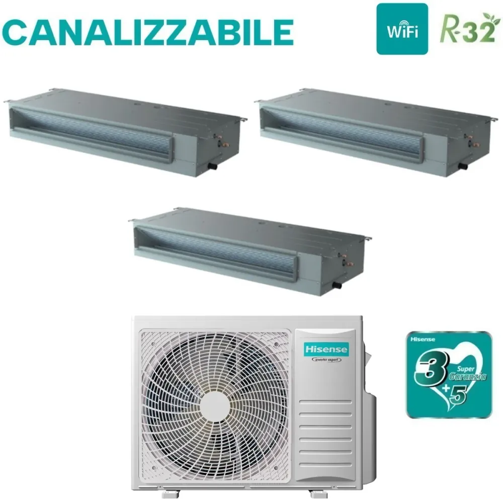 Climatizzatore Condizionatore Hisense Trial Split Inverter Canalizzato Canalizzabile 9+9+9 con 3AMW62U4RJC R-32 Wi-Fi Opti...